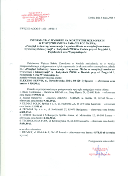Informacja o wyborze najkorzystniejszej oferty