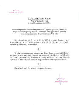 ZARZĄDZENIE Nr 85/2015 Wójta Gminy Lubień z dnia 05