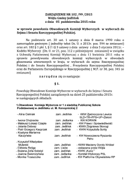 Zarządzenie nr 102/99/2015 Wójta Gminy Jedlińsk z dnia 5