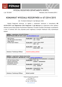 Komunikat Wydziału Rozgrywek nr 67/2014/2015