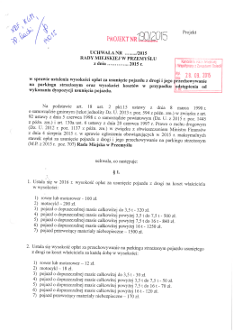 Projekt Nr 190/2015 uchwały w sprawie ustalenia wysokości opłat