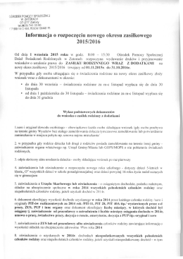 Informacja o rozpoczeciu nowego okresu zasiłkowego 2015/2016