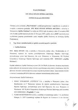 PLAN PODZIAŁU DTC REAL ESTATE SPÓŁKA AKCYJNA