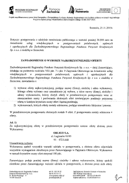 Zawiadomienie o wyborze najkorzystniejszej oferty
