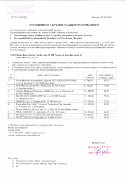 ZAWIADOMIENIE O WYBORZE NAJKORZYSTNIEJSZEJ OFERTY