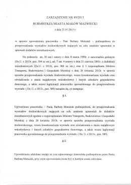 zarządzenie nr 89/2015 burmistrza miasta mak&oacute;w mazwiecki
