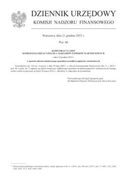 Komunikat Nr 4/2015 Komisji Egzaminacyjnej dla Maklerów