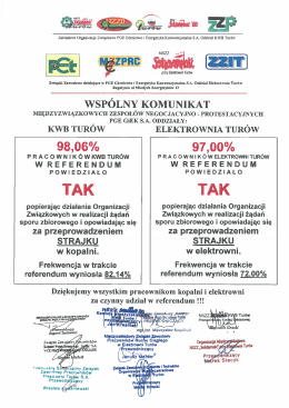 Wspólny komunikat - NSZZ Solidarność Elektrownia Turów