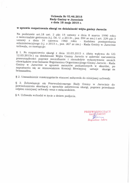 Uchwała Nr VI.46.2015 w sprawie rozpatrzenia skargi na
