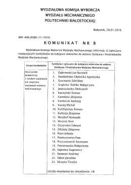 Komunikat nr 8 z dnia 28.01.2016 r.