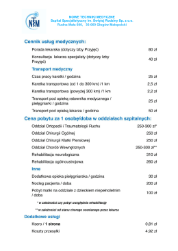 Cennik usług medycznych - Szpital Specjalistyczny im. Św. Rodziny