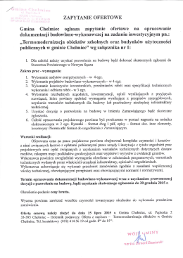 ZAPYTANIE OFERTOWE Gmina Chełmiec ogłasza zapytanie