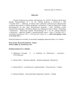 Rzeszów, dnia 18. 09.2015 r. Ogłoszenie Komisja Konkursowa