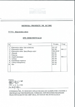 METRYKA PROJEKTU NR KC/2002