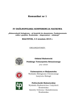 Komunikat nr 1 - Polskie Towarzystwo Botaniczne