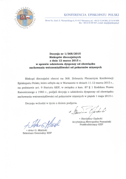 Decyzja Biskup&oacute;w diecezjalnych w sprawie udzielenia dyspensy od