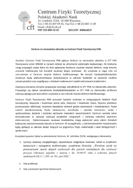 Więcej - Centrum Fizyki Teoretycznej PAN w Warszawie