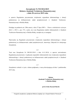 Zarządzenie Nr 922/2014/2015 Rektora Akademii - Studia