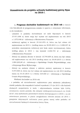 Uzasadnienie do projektu uchwały budżetowej gminy Nysa