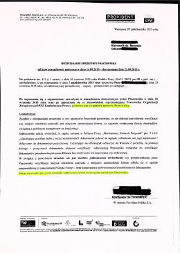 anulowanie ii kary - OPZZ Konfederacja Pracy Provident Polska SA
