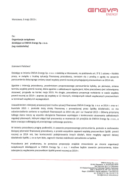 treść pisma z 6 maja br. skierowanego do Organizacji związkowych