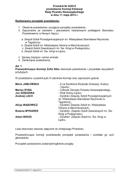 Protokół Nr 6/2015 posiedzenia Komisji Edukacji Rady Powiatu