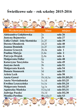 Świetlicowe sale – rok szkolny 2015-2016