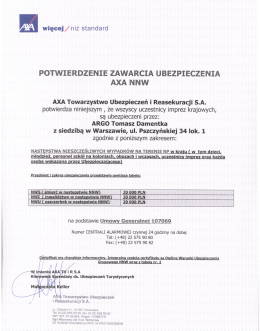 POTWIERDZENIE ZAWARCIA UBEZPIECZENIA AXA NNW