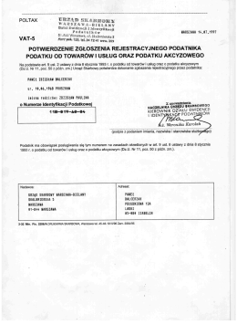potwierdzenie zgłoszenia rejestracyjnego podatnika podatku od