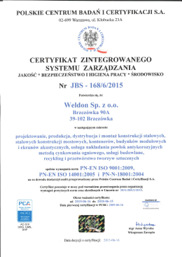 certyfikat zintegrowanego systemu zarządzania