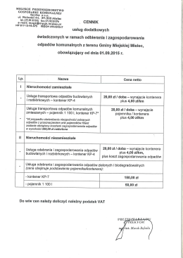 Cennik usług dodatkowych świadczonych w ramach odbierania i