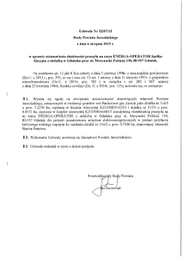Uchwała Nr XII87/15 Rady Powiatu Jarocińskiego z dnia 6 sierpnia