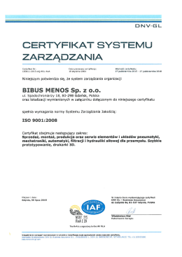 CERTYFIKAT SYSTEMU ZARZĄDZANIA