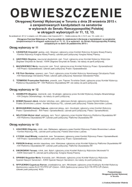 Obwieszczenie OKW w Toruniu o zarejestrowanych kandydatach na
