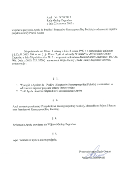 Apel Nr IX.39.2015 Rady Gminy Zagrodno