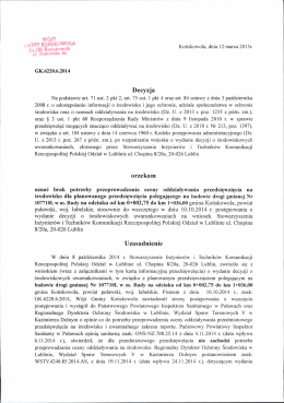 Decyzja nr GK.6220.6.2014 o braku potrzeby przeprowadzania