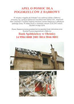 Apel o pomoc dla pogorzelc&oacute;w z Dąbrowy