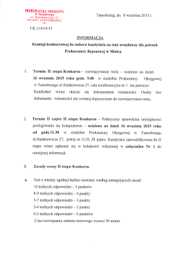 Informacja Komisji konkursowej do naboru kandydata na staż