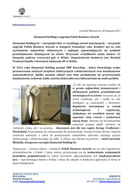 Elemental Holding z nagrodą Polish Business Awards Elemental