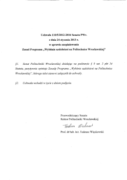 Uchwała 110/5/2012-2016 Senatu PWr. z dnia 24 stycznia 2013 r. w