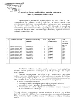 Ogłoszenie w sprawie zbędnych składników majątku ruchomego