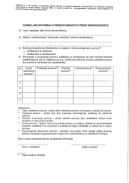 FORMULARZ INFORMACJI PRZEDSTAWIANYCH PRZEZ