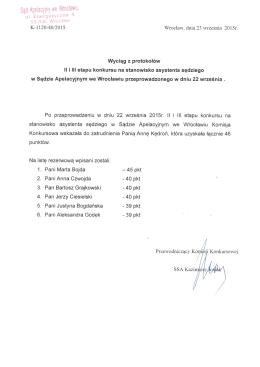 Wyciąg z protokołów II i III etapu konkursu na stanowisko asystenta