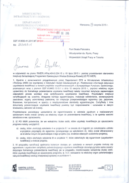 Pismo wraz z interpretacją MIR dot. metodologii - PO WER