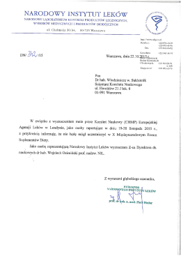 Pismo potwierdzające objęcie Patronatu Honorowego przez Narodowy