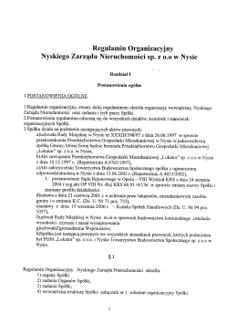 Regulamin Organizacyjny Nyskiego Zarządu Nieruchomości sp. z