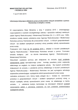Informacja MRiRW ws składania wniosków o pomoc finansową w