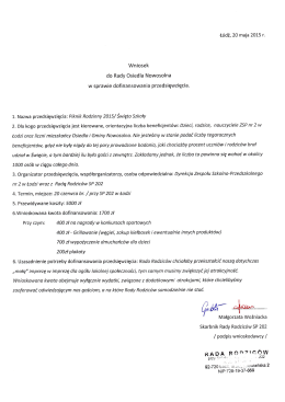 1. Nazwa przedsięwzięcia: Piknik Rodzinny 2015/ Święto Szkoły