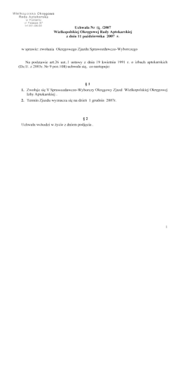 Uchwała nr 12/2007 Wielkopolskiej Okręgowej Izby Aptekarskiej w