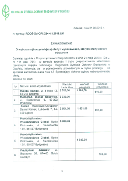 Zawiadomienie o wyborze najkorzystniejszej oferty